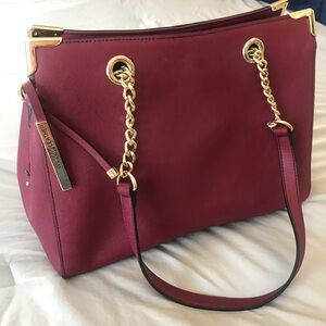 Wilsons Leather Burgundy Shoulder Bag with Gold Details